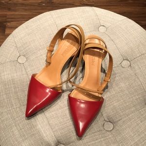Chloe red kitten heel sandals